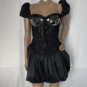 NEW FOR LOVE & LEMONS  Mini Dress Black Size XS Mckenna Corded Lace Sequin